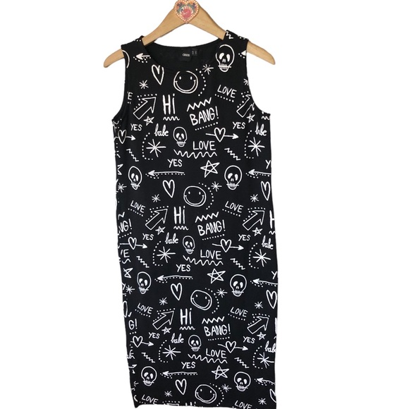 ASOS Graffiti Print Sleeveless Dress Sz 12 - Picture 1 of 11